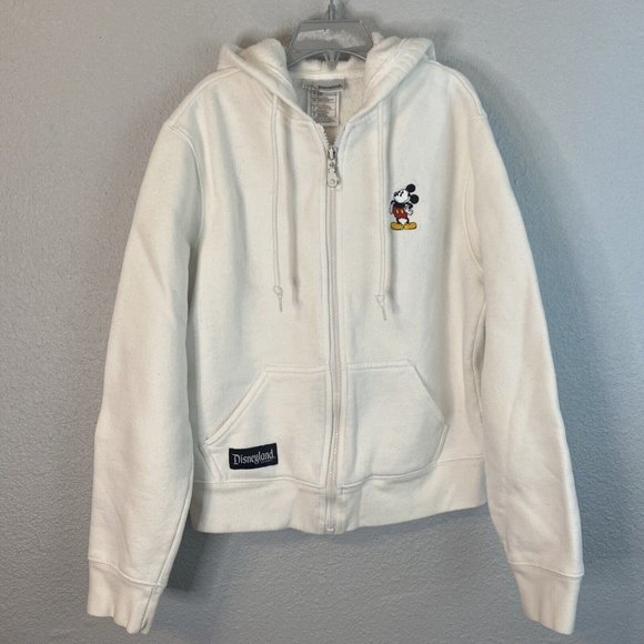 Disneyland Resort Long Sleeve Full Zip White Embroidered Mickey Kids Hoodie Sz S
